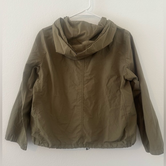 J. Crew Olive Green Full Zip Cinch Crop Waist Hoodie Windbreaker Jacket - Picture 2 of 8